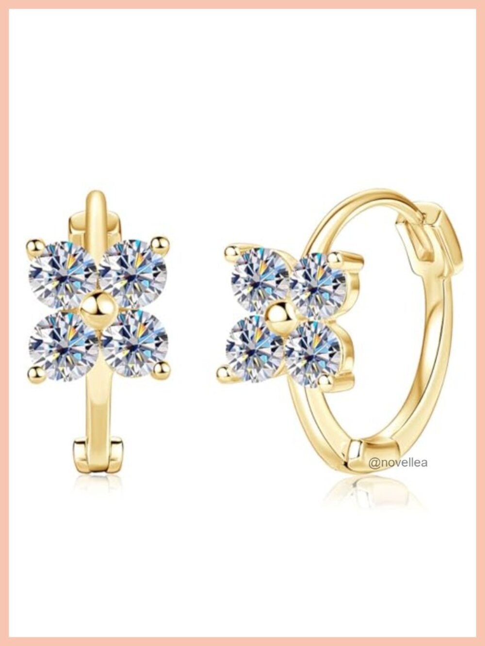14K Gold Plated Moissanite Four Leaf Clover Hoop Earrings Women